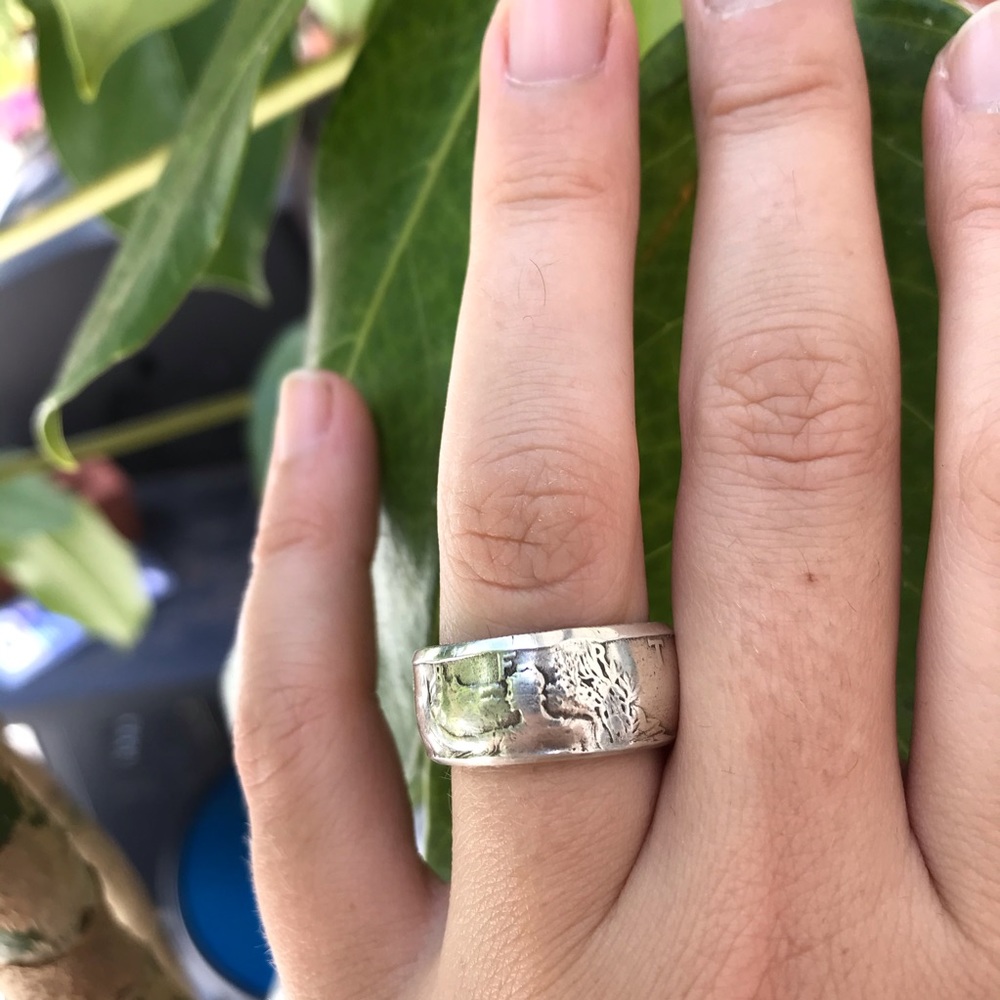 Handcrafted Silver “Walking Liberty” Coin Ring 8.5